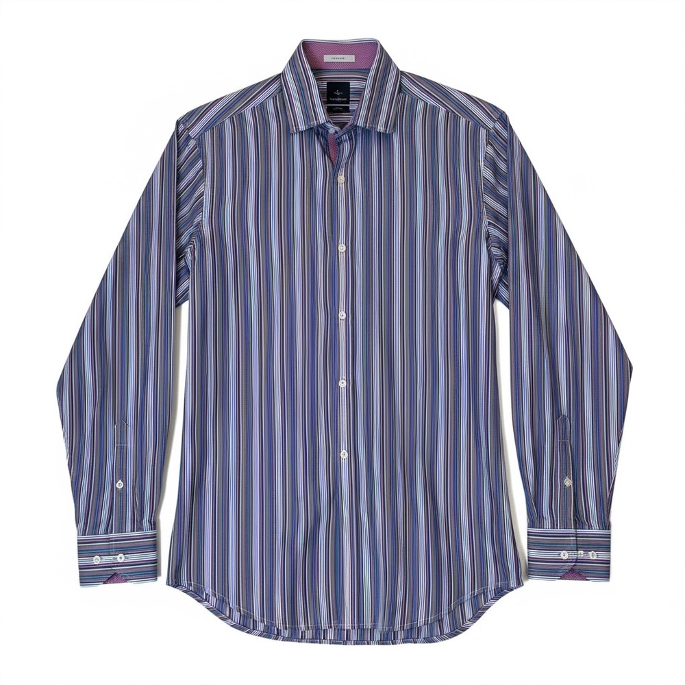 TailorByrd Multicolor Striped Long Sleeve Button Down Dress Shirt, Men’s size M